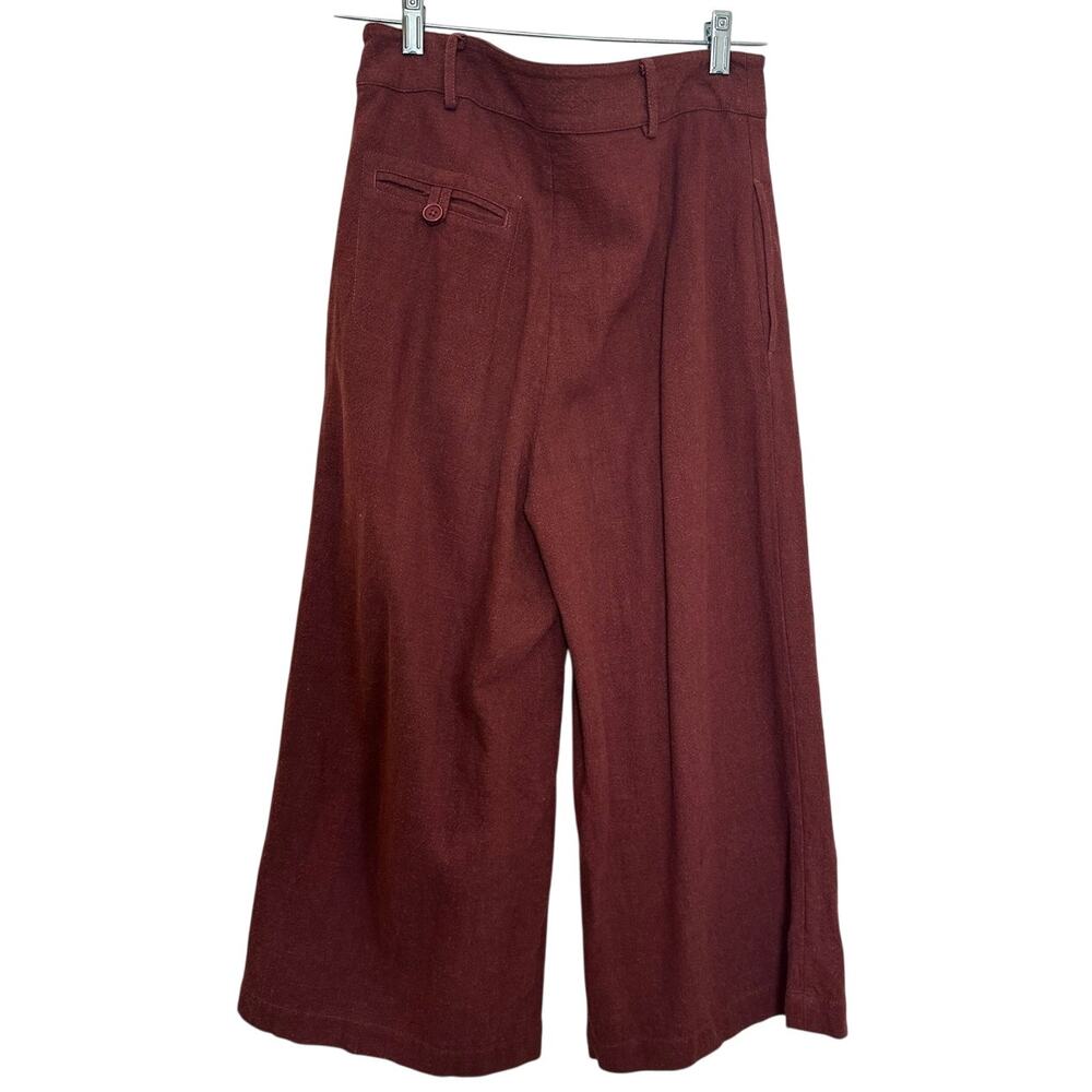7115 by Szeki Linen Cotton Wide Leg Cropped Pants Rust Red Size M - Picture 5 of 8